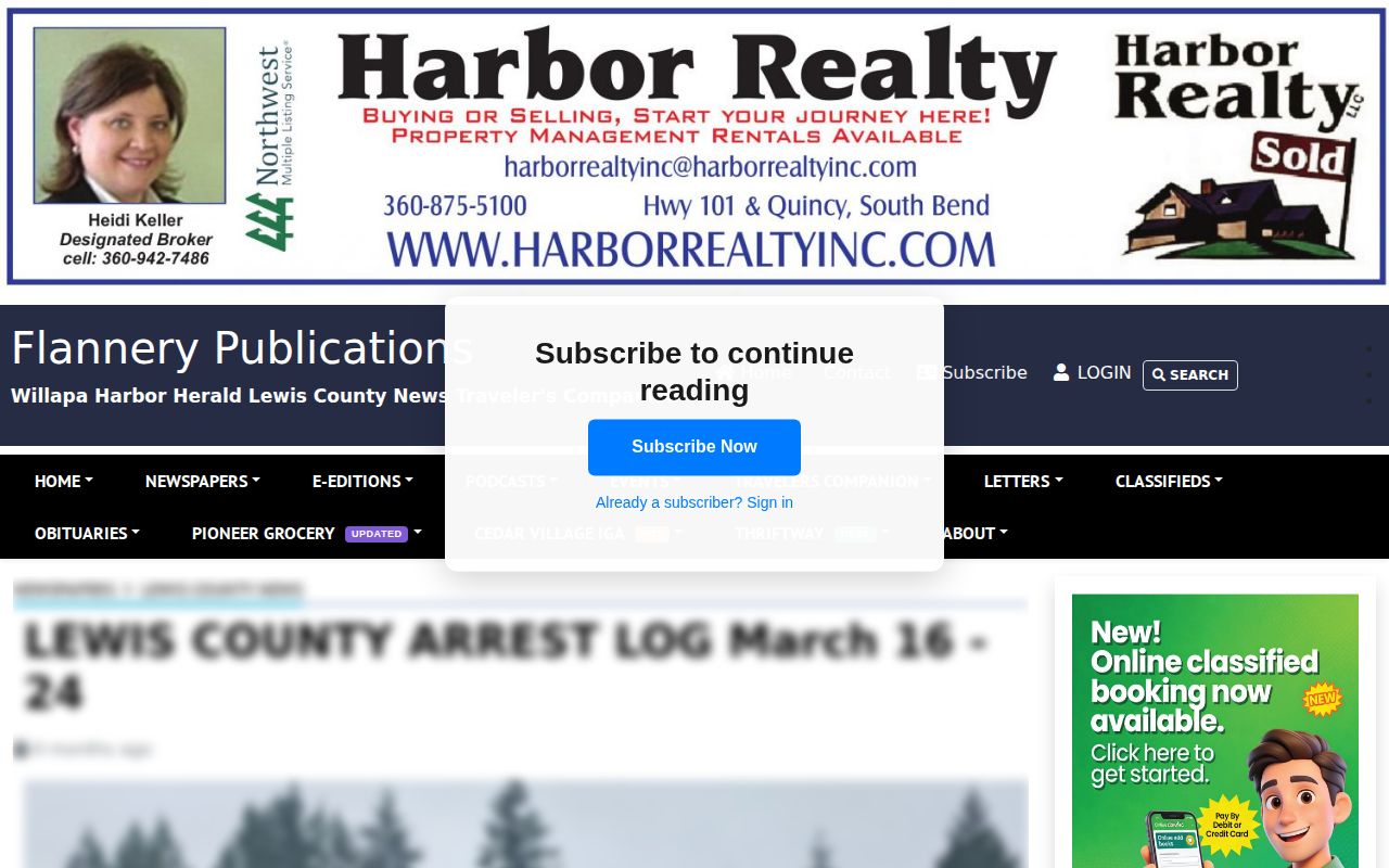 Lewis County secondary arrest-log news source