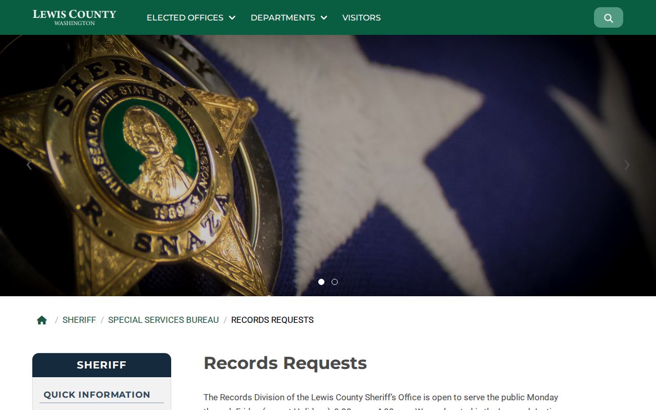 Lewis County booking record and Sheriff records request page