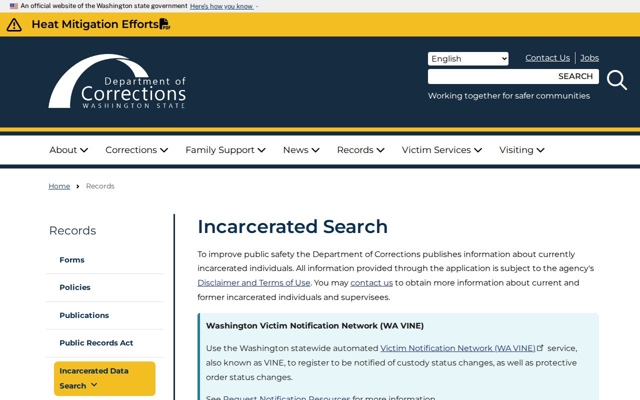 Washington DOC custody search for Lewis County booking record follow-up